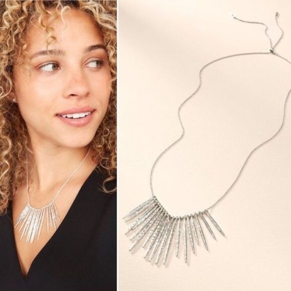 Stella & Dot Kari Fringe Necklace Silver Tone NWT